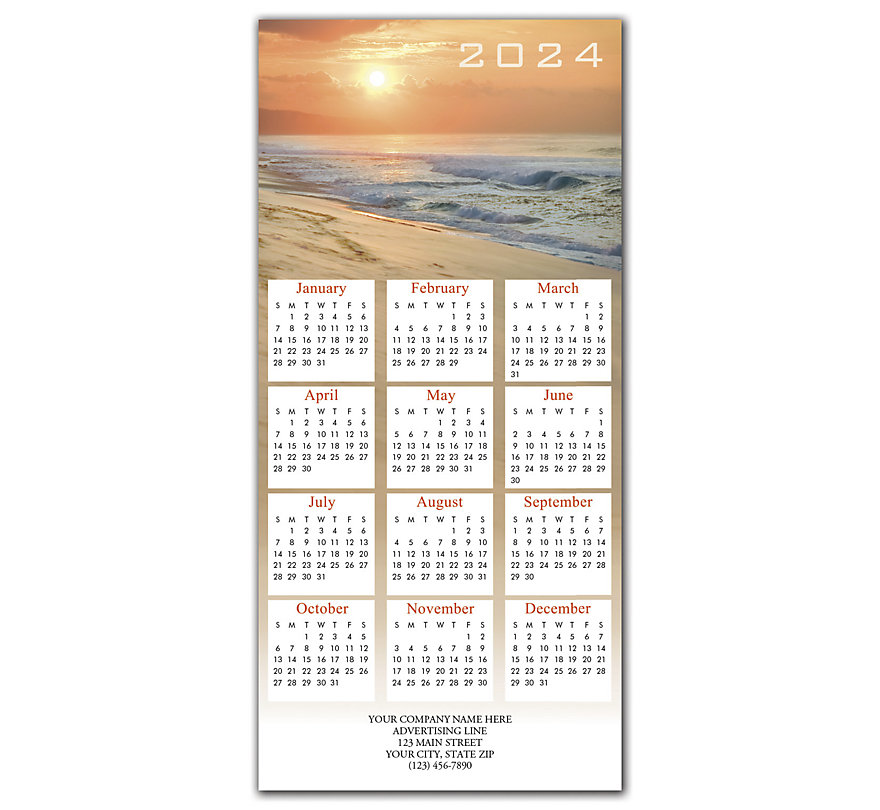 2024 holiday greeting cards with picturesque beach and sand view.